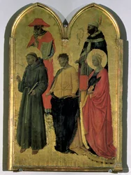 Saint François, Saint Jérôme, Saint Philippe, Sainte Catherine et un évêque saint, vers 1444